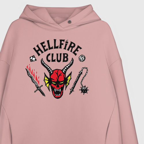 Женское худи Oversize хлопок Hellfire Club Stranger Things 4, цвет пыльно-розовый - фото 3