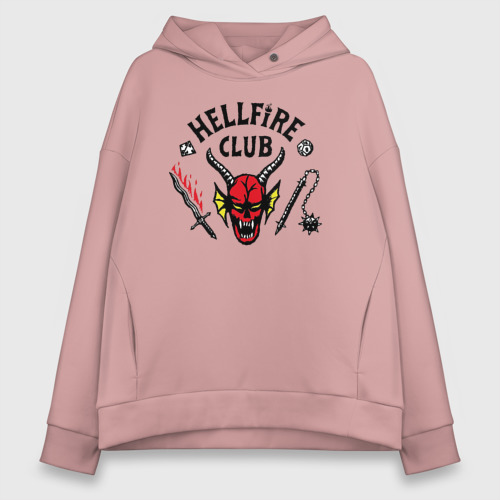 Женское худи Oversize хлопок Hellfire Club Stranger Things 4, цвет пыльно-розовый