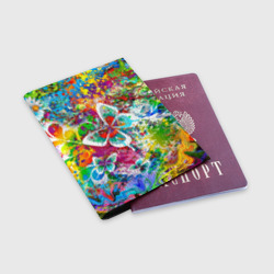 Обложка для паспорта матовая кожа Яркое безумие Бабочки, кляксы, граффити - фото 2
