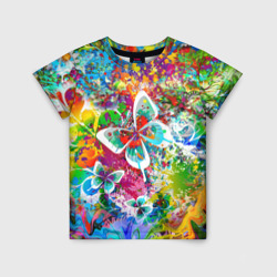 Яркое безумие Бабочки, кляксы, граффити – Детская футболка 3D с принтом купить со скидкой в -33%
