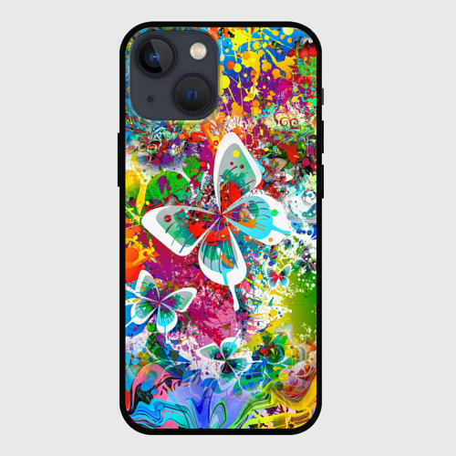 Чехол для iPhone 13 mini Яркое безумие Бабочки, кляксы, граффити