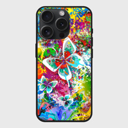 Чехол силиконовый для Apple iPhone 15 Pro матовый Яркое безумие Бабочки, кляксы, граффити