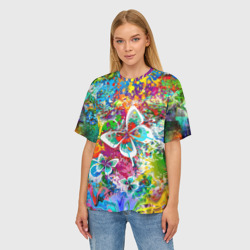 Женская футболка oversize 3D Яркое безумие Бабочки, кляксы, граффити - фото 2