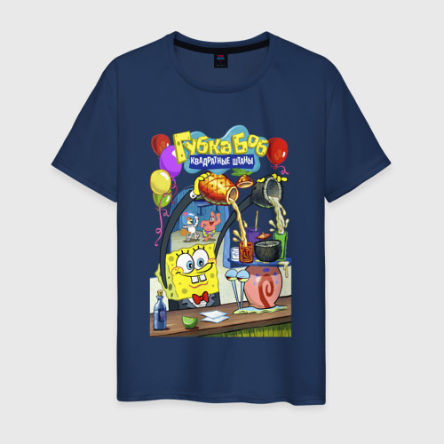 Мужская футболка хлопок Sponge Bob Party, цвет темно-синий