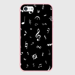 Чехол для iPhone 5/5S матовый Нотные знаки белые на чёрном