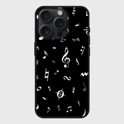 Чехол силиконовый для Apple iPhone 15 Pro Мax матовый Нотные знаки белые на чёрном