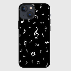 Чехол для iPhone 13 mini Нотные Знаки Белые на Черном