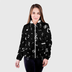 Женская куртка 3D Нотные Знаки Белые на Черном - фото 2