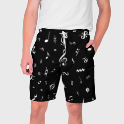 Мужские шорты 3D Нотные Знаки Белые на Черном