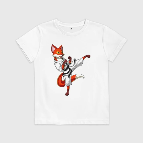 Детская футболка хлопок с принтом Лис боец, вид спереди #2