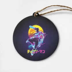 Деревянная игрушка круг Chainsaw man and moon