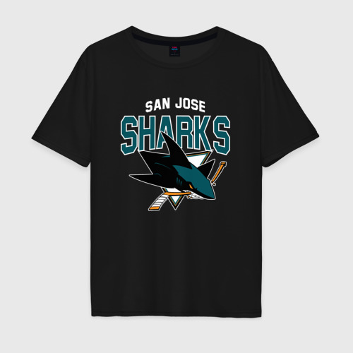 Мужская футболка хлопок Oversize San Jose Sharks NHL, цвет черный