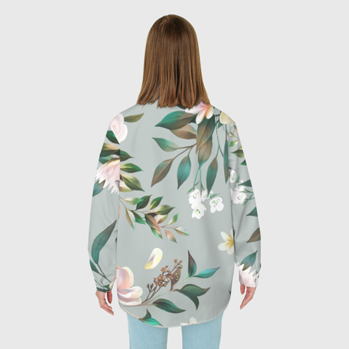Женская рубашка oversize 3D с принтом Цветы Цветочный Букет, вид сзади #2
