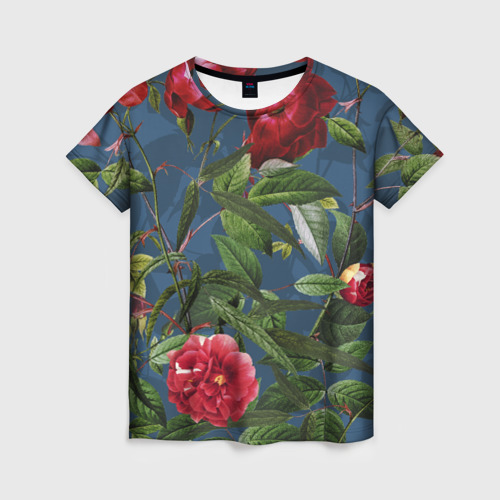 Женская футболка 3D с принтом Цветы Розы В Саду, вид спереди #2