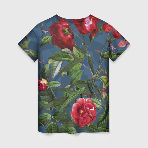 Женская футболка 3D с принтом Цветы Розы В Саду, вид сзади #1