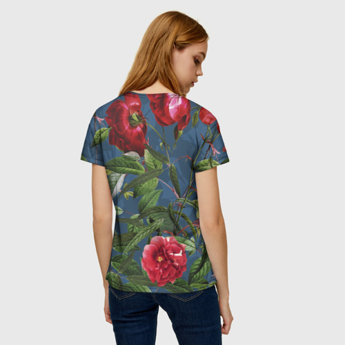 Женская футболка 3D с принтом Цветы Розы В Саду, вид сзади #2