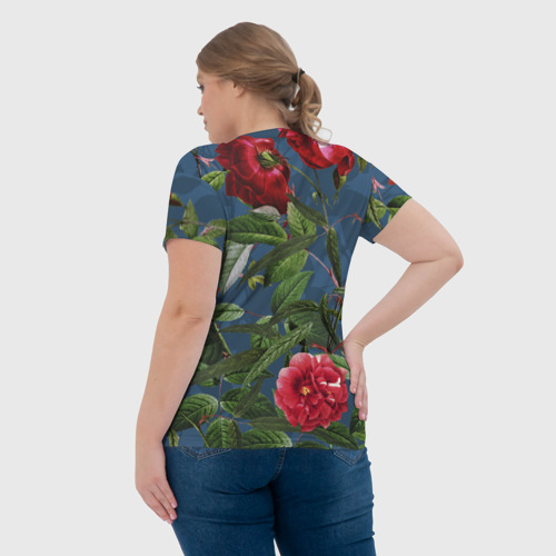 Женская футболка 3D с принтом Цветы Розы В Саду, вид сзади #2