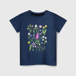 Детская футболка хлопок Полевые цветы растения акварелью Ботаника