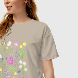 Женская футболка хлопок Oversize Полевые цветы растения акварелью Ботаника - фото 2