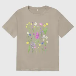 Женская футболка хлопок Oversize Полевые цветы растения акварелью Ботаника
