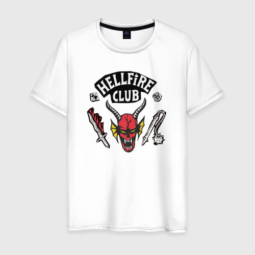 Мужская футболка из хлопка с принтом Hellfire Club Sticker Stranger Things 4, вид спереди №1