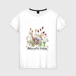Botanical & Vintage Ботаника Винтаж Цветы – Женская футболка хлопок с принтом купить со скидкой в -20%