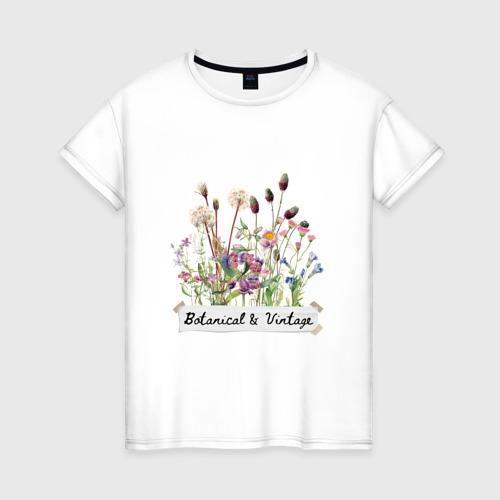 Женская футболка хлопок Botanical & Vintage Ботаника Винтаж Цветы, цвет белый