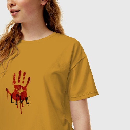 Женская футболка хлопок Oversize Кровавая рука - live hand, цвет горчичный - фото 3