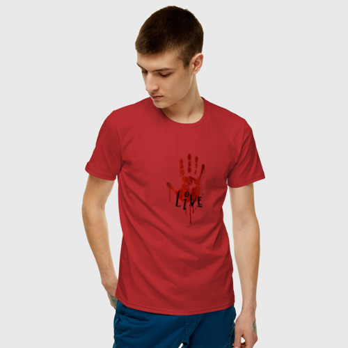 Мужская футболка хлопок Кровавая рука - live hand, цвет красный - фото 3