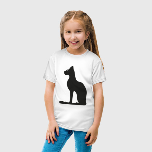 Детская футболка хлопок Силуэт черной кошки, Египетская богиня Бастет, цвет белый - фото 5