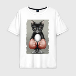 Крутой котяра в боксёрских перчатках – Мужская футболка хлопок Oversize с принтом купить со скидкой в -16%
