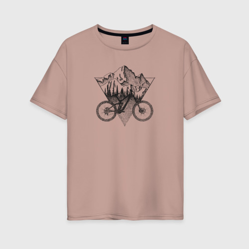 Женская футболка хлопок Oversize с принтом Mountains bikes, вид спереди #2