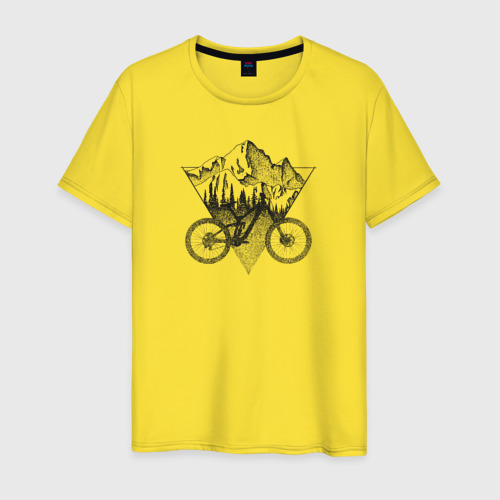 Мужская футболка хлопок с принтом Mountains bikes, вид спереди #2