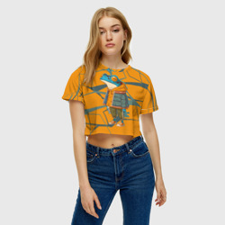 Женская футболка Crop-top 3D Лягушка в модной куртке - фото 2