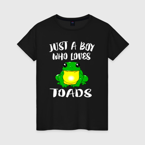 Женская футболка хлопок с принтом Просто мальчик, который любит жаб, вид спереди #2