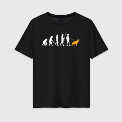 Женская футболка хлопок Oversize Венец эволюции гулять с немецкой овчаркой