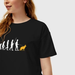 Женская футболка хлопок Oversize Венец эволюции гулять с немецкой овчаркой - фото 2