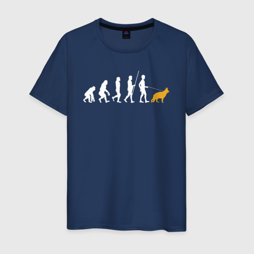 Мужская футболка хлопок Венец эволюции гулять с немецкой овчаркой