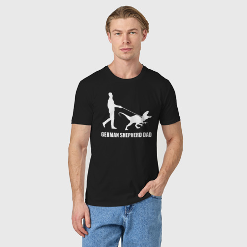 Мужская футболка хлопок Папа немецкой овчарки динозавр, цвет черный - фото 3