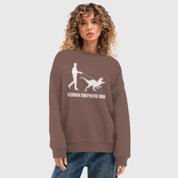 Женский свитшот oversize без начеса хлопок Папа немецкой овчарки динозавр - фото 2