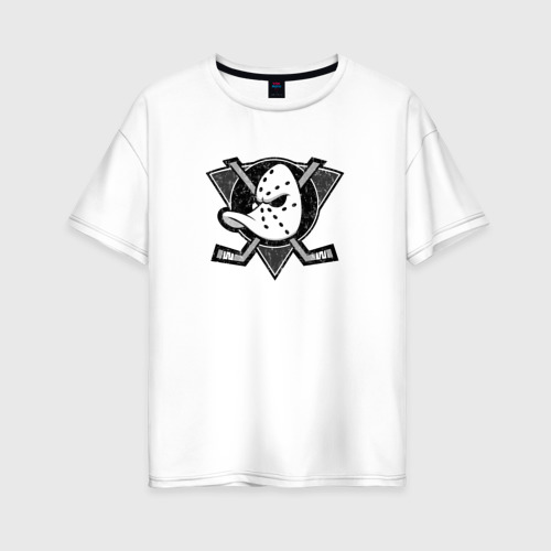 Женская футболка хлопок Oversize Anaheim Ducks Анахайм Дакс Серый, цвет белый