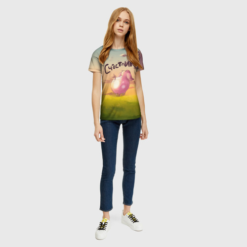 Женская футболка 3D с принтом Поросенок    Счастливо, вид сбоку #3