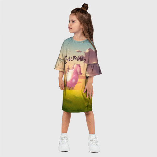 Детское платье 3D Поросенок Счастливо, цвет 3D печать - фото 3