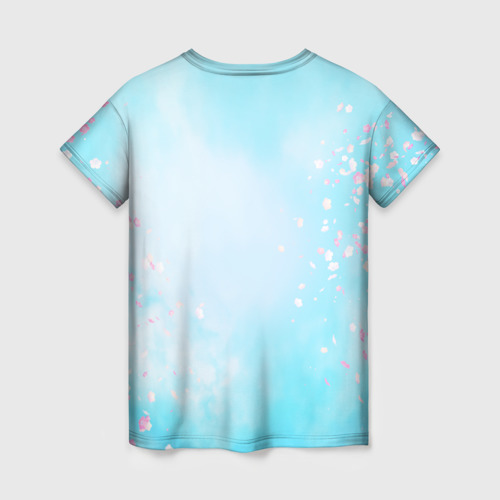 Женская футболка 3D с принтом Милый поросенок с цветами, вид сзади #1