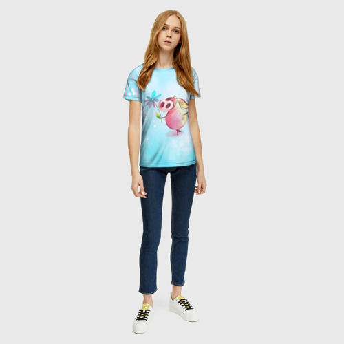 Женская футболка 3D с принтом Милый поросенок с цветами, вид сбоку #3