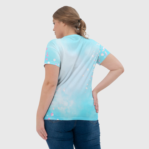Женская футболка 3D с принтом Милый поросенок с цветами, вид сзади #2
