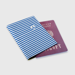 Обложка для паспорта матовая кожа Морская тельняшка - бело-синие полосы и якорь - фото 2