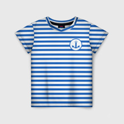 Детская футболка 3D Морская тельняшка - бело-синие полосы и якорь