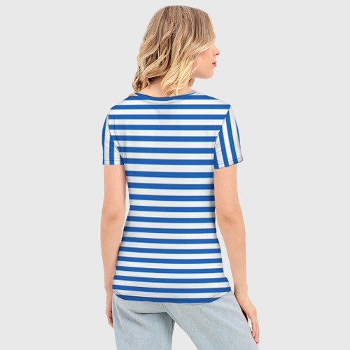 Женская футболка 3D Slim Морская тельняшка - бело-синие полосы и якорь, цвет 3D печать - фото 4