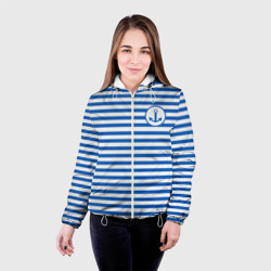 Женская куртка 3D Морская тельняшка - бело-синие полосы и якорь - фото 2
